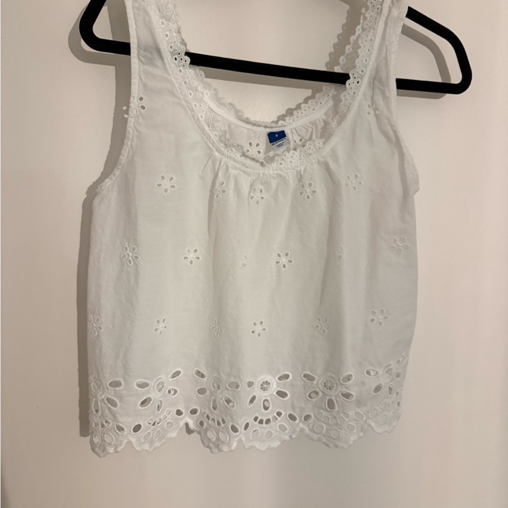 White Eyelet Lace Trim Tank Top